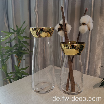 Gold umgeschnittene runde hohe Blumenvasen Glas